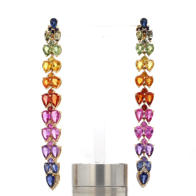 Rainbow Sapphire Pear Long Earrings