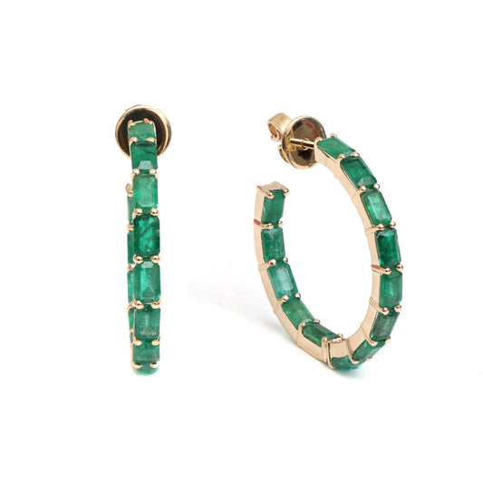 Emerald Octagon Small Hoop Earrings