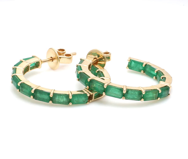 Emerald Octagon Small Hoop Earrings