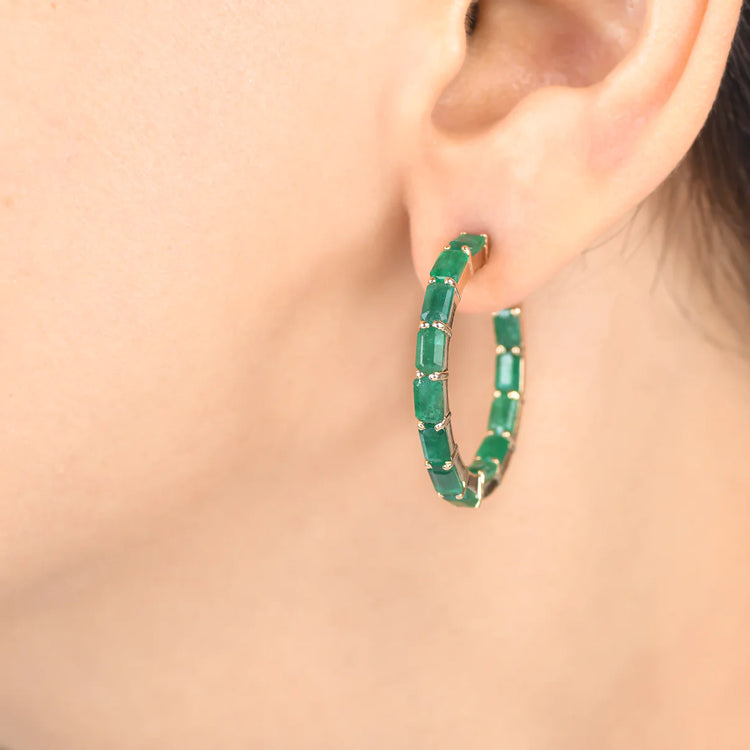 Emerald Octagon Small Hoop Earrings