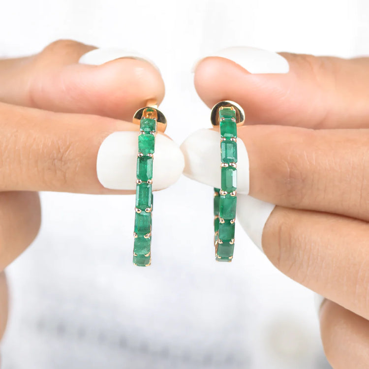 Emerald Octagon Small Hoop Earrings