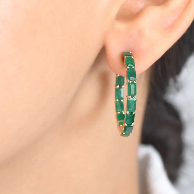 Emerald Octagon Small Hoop Earrings