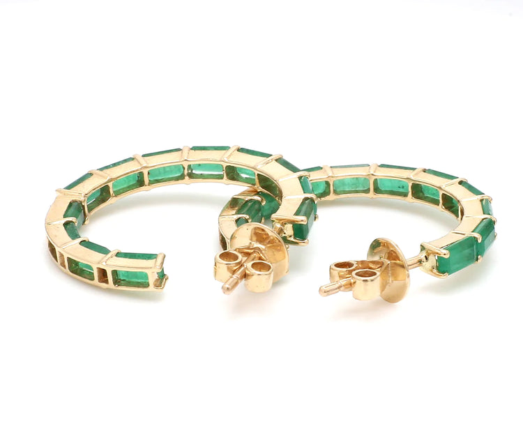 Emerald Octagon Small Hoop Earrings