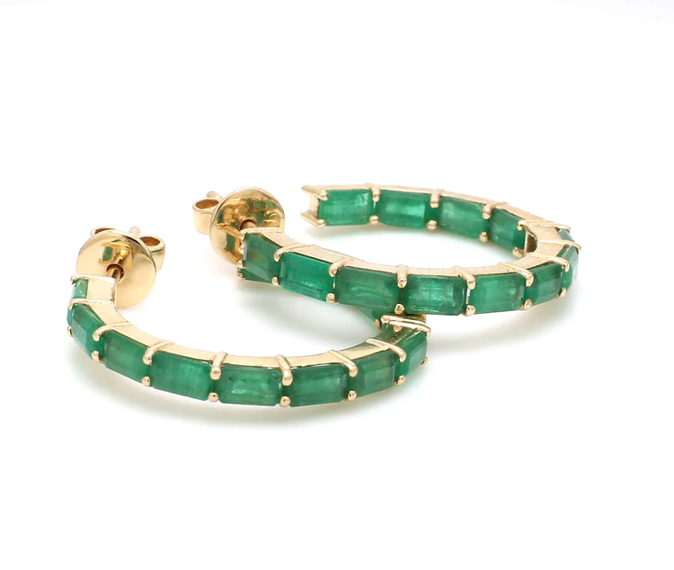 Emerald Octagon Small Hoop Earrings