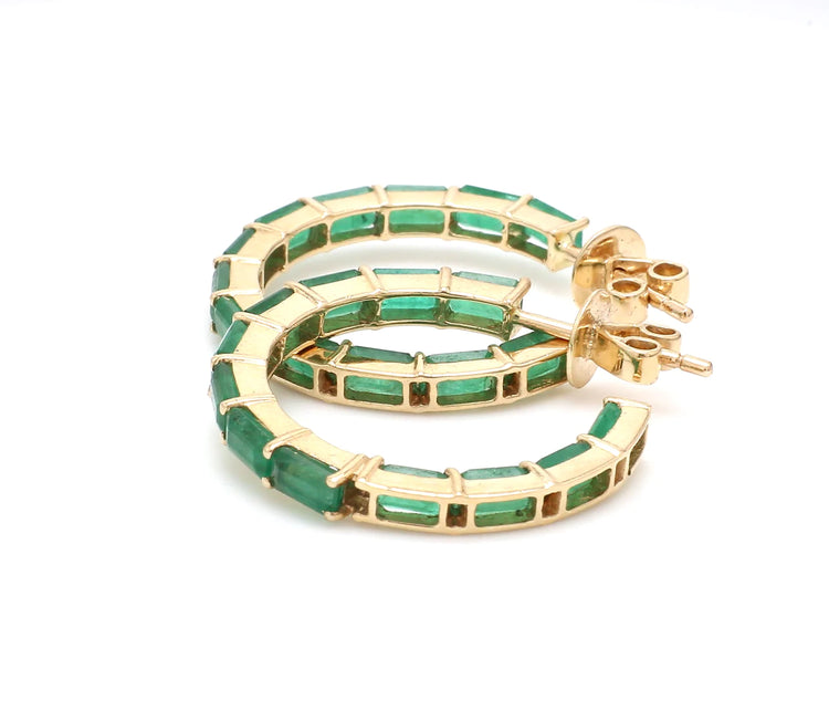 Emerald Octagon Small Hoop Earrings