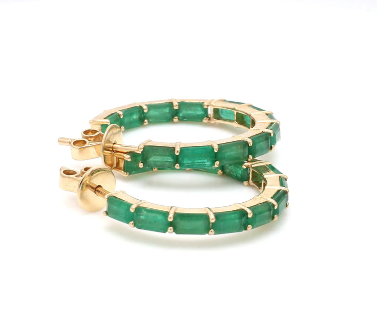 Emerald Octagon Small Hoop Earrings