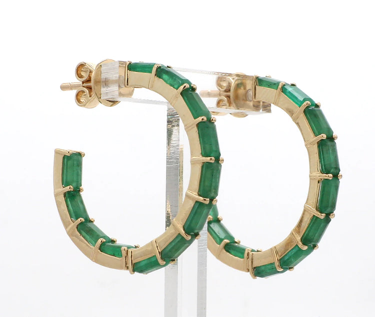 Emerald Octagon Small Hoop Earrings