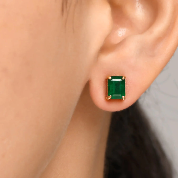 Emerald Octagon Stud Earrings