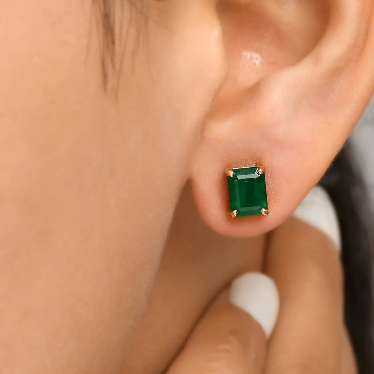 Emerald Octagon Stud Earrings