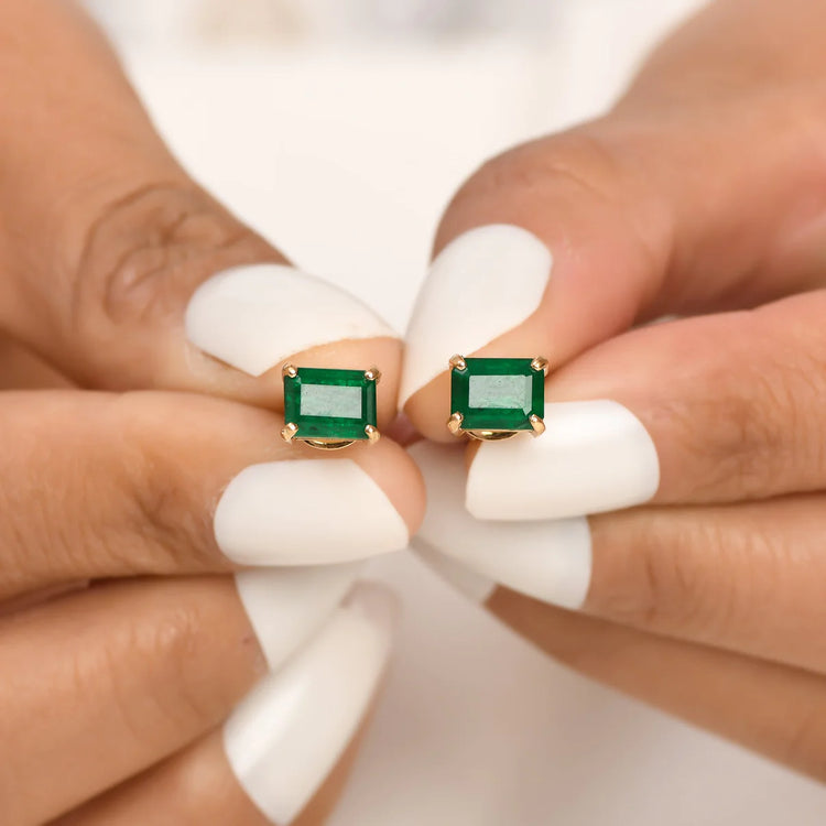 Emerald Octagon Stud Earrings