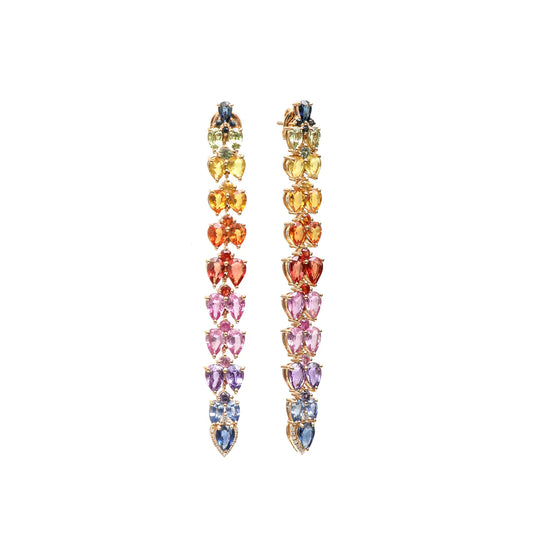 Rainbow Sapphire Pear Long Earrings