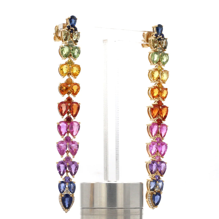 Rainbow Sapphire Pear Long Earrings