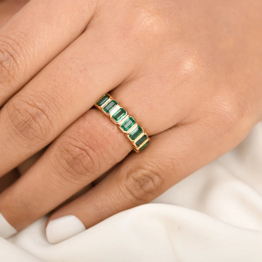 Emerald Bezel Set Emerald Cut Ring