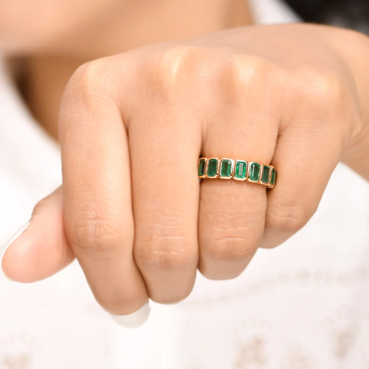 Emerald Bezel Set Emerald Cut Ring