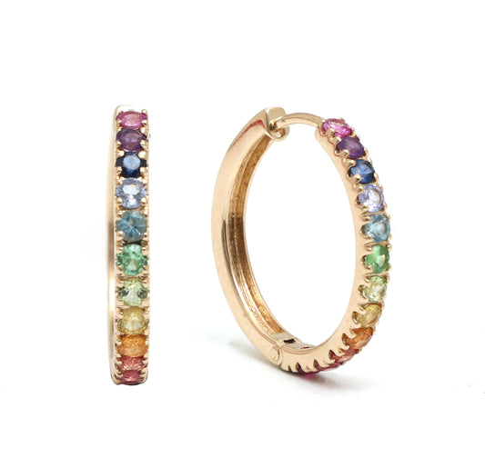 Rainbow Gemstone Mini Hoop Earrings