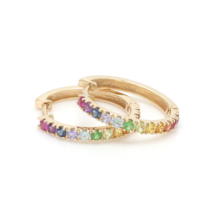 Rainbow Gemstone Mini Hoop Earrings