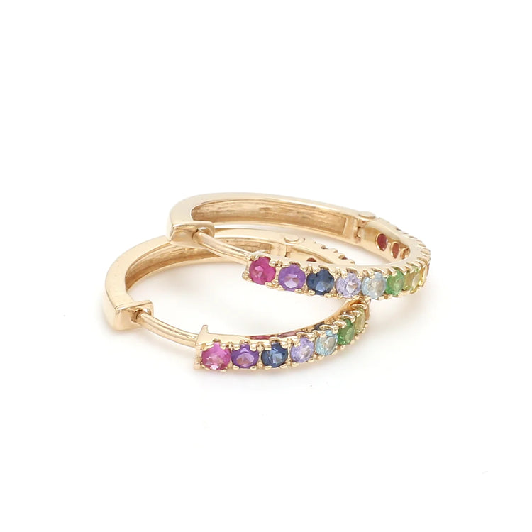 Rainbow Gemstone Mini Hoop Earrings