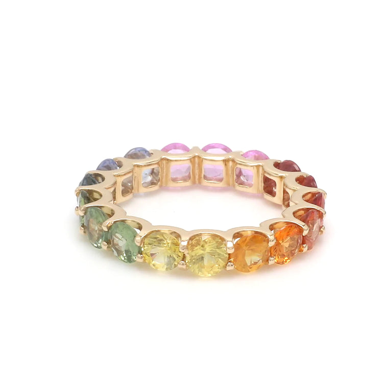 Rainbow Sapphire Round U-Prong Ring