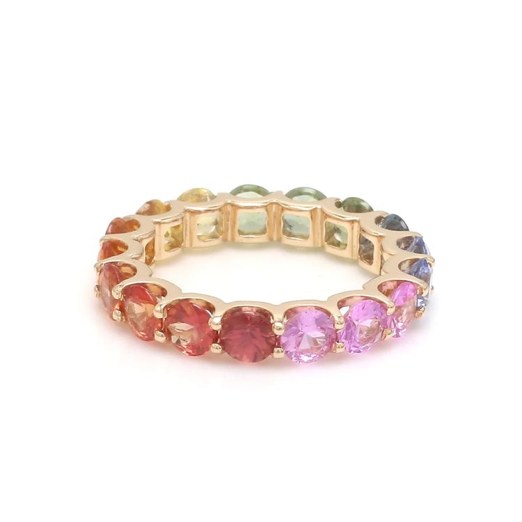 Rainbow Sapphire Round U-Prong Ring