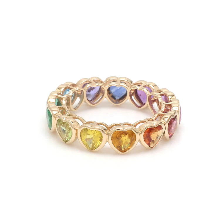 Rainbow Gemstone Heart Bezel Set Ring