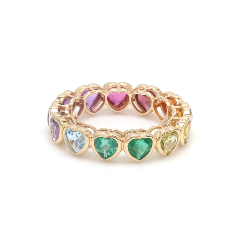 Rainbow Gemstone Heart Bezel Set Ring