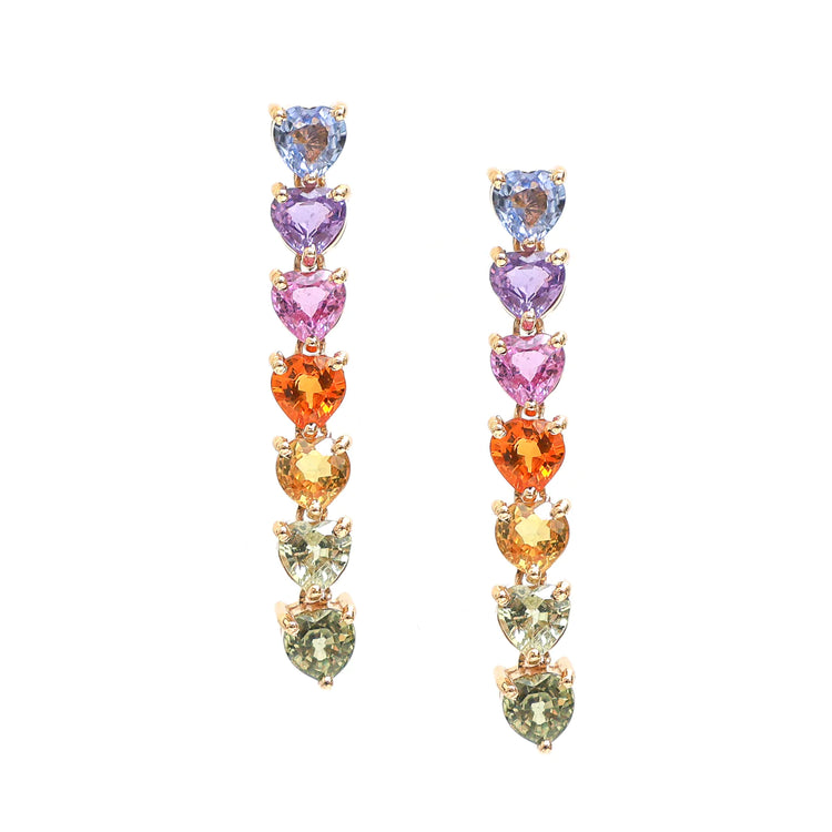 Rainbow Sapphire Heart Dangle Earrings