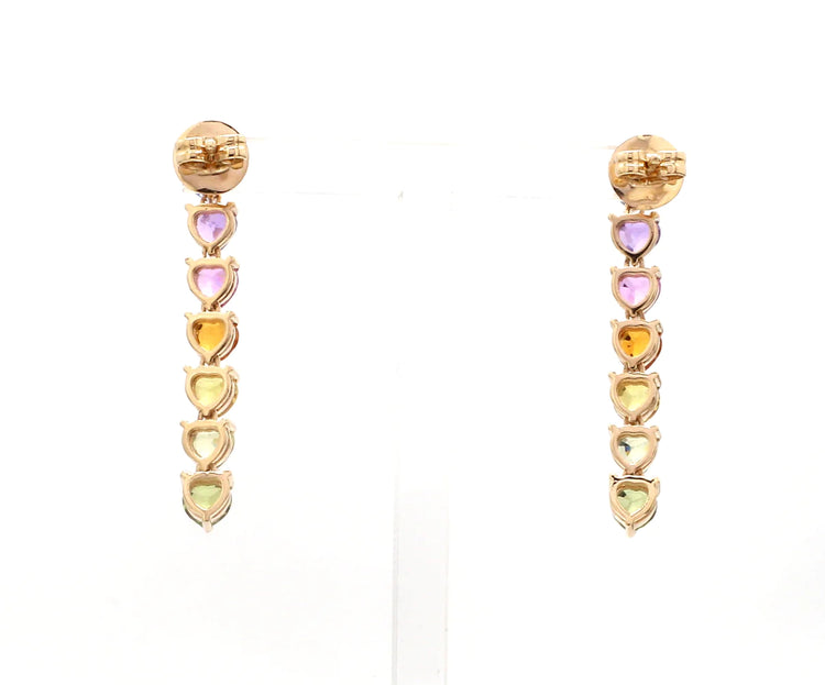 Rainbow Sapphire Heart Dangle Earrings