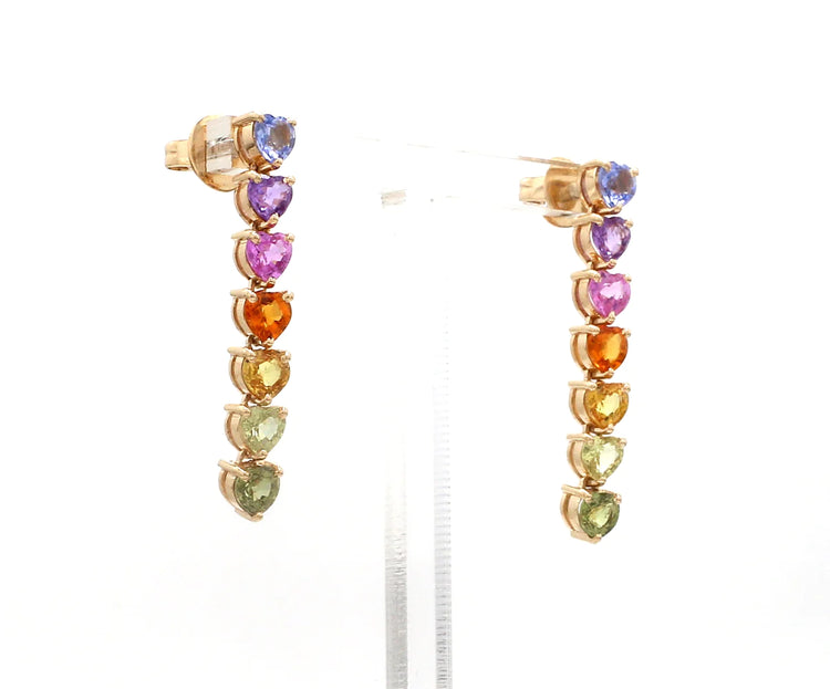 Rainbow Sapphire Heart Dangle Earrings