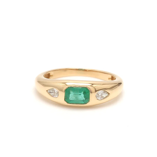 Emerald Octagon and Pear Diamond Mini Chunky Ring