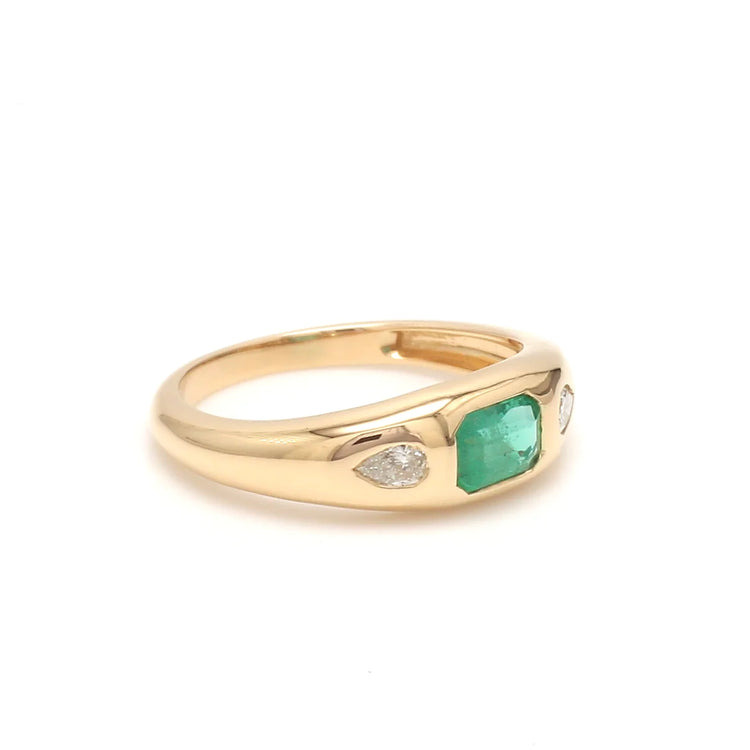 Emerald Octagon and Pear Diamond Mini Chunky Ring