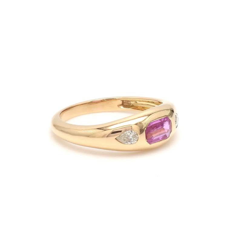 Pink Sapphire Octagon Pear Diamond Mini Chunky Ring