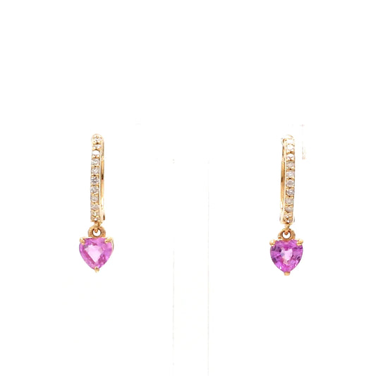 Pink Sapphire Heart Mini Huggies Earrings