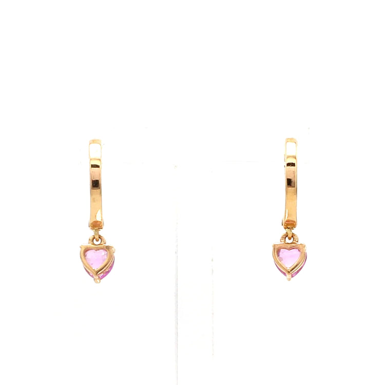 Pink Sapphire Heart Mini Huggies Earrings