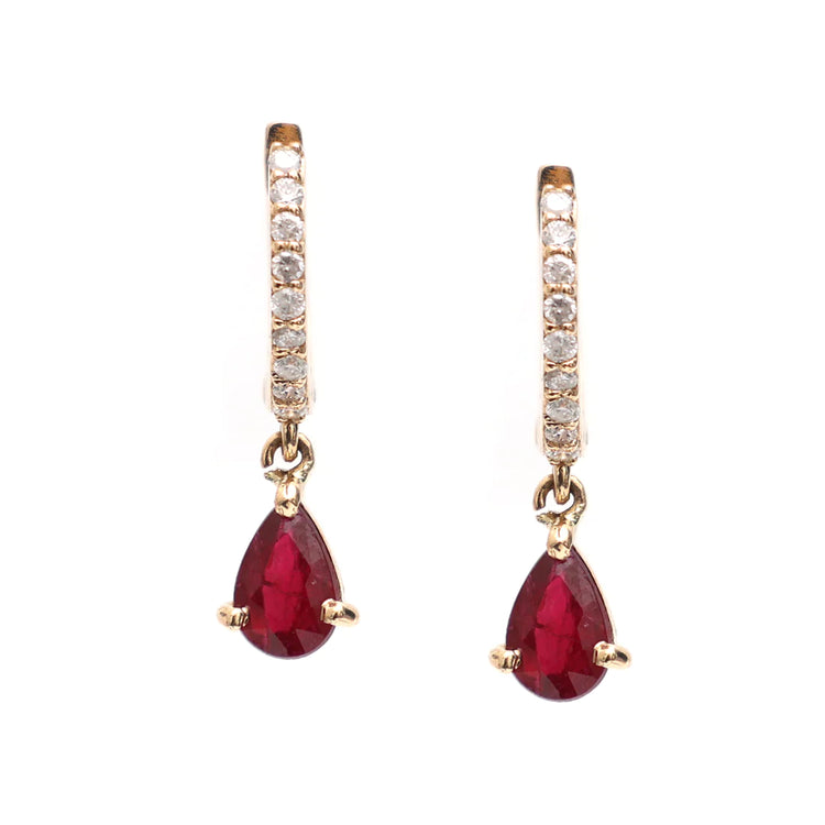 Ruby Pear Diamond Mini Huggies Earrings