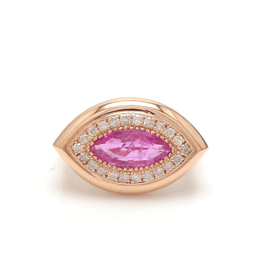 Pink Sapphire Marquise Diamond Big Chunky Ring