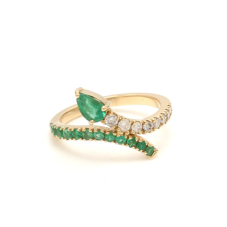 Emerald Pear Diamond Snake Style Ring