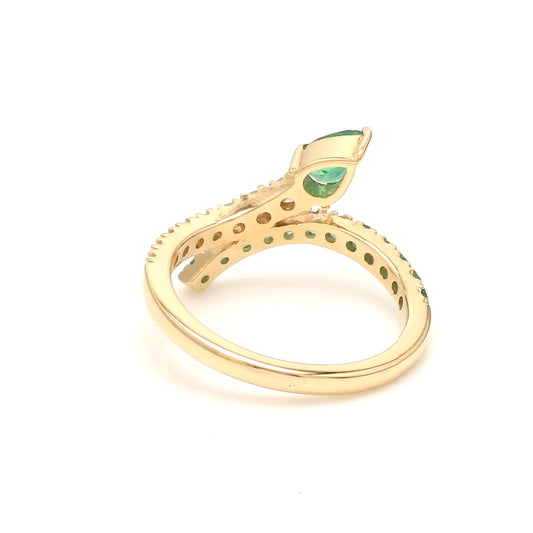 Emerald Pear Diamond Snake Style Ring