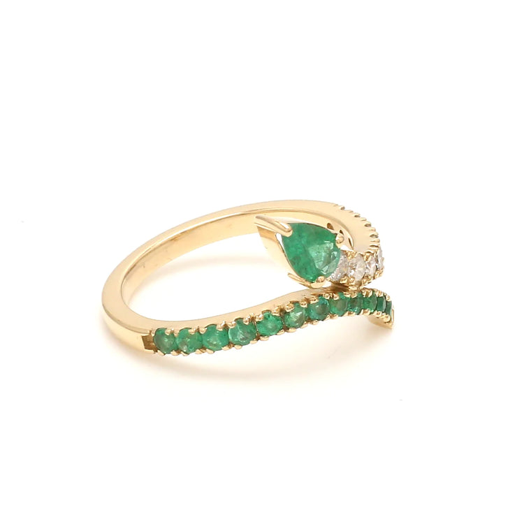 Emerald Pear Diamond Snake Style Ring