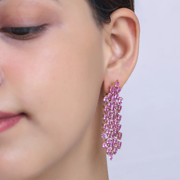 Pink Sapphire Pear Shape Dangle Earrings