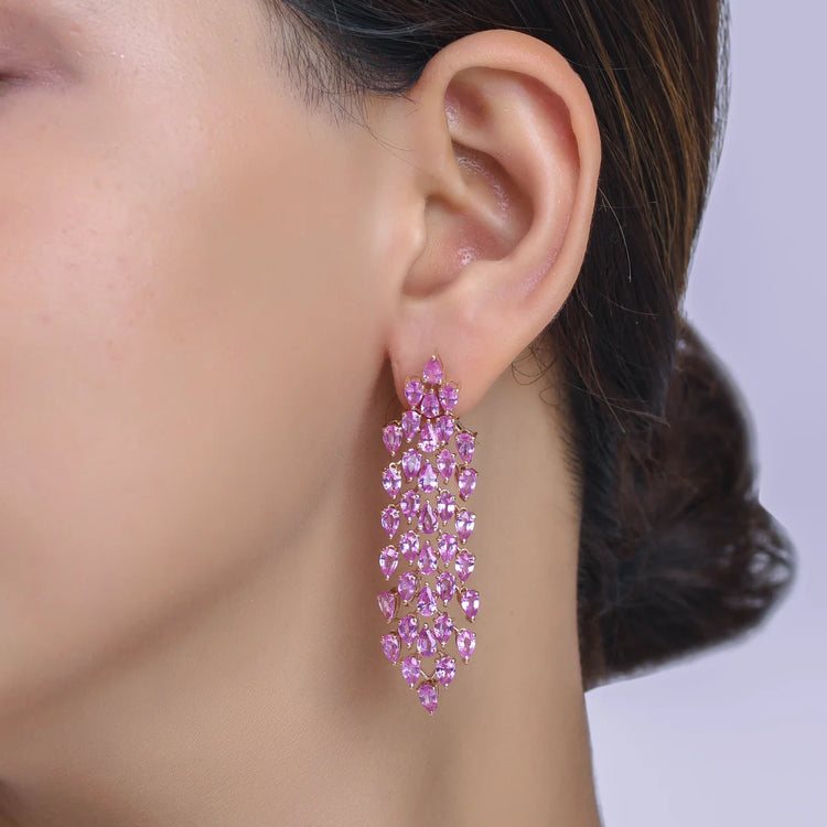 Pink Sapphire Pear Shape Dangle Earrings