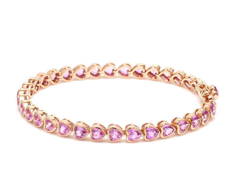 Pink Sapphire Bezel Set Heart Tennis Bracelet