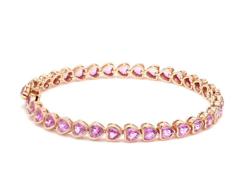 Pink Sapphire Bezel Set Heart Tennis Bracelet