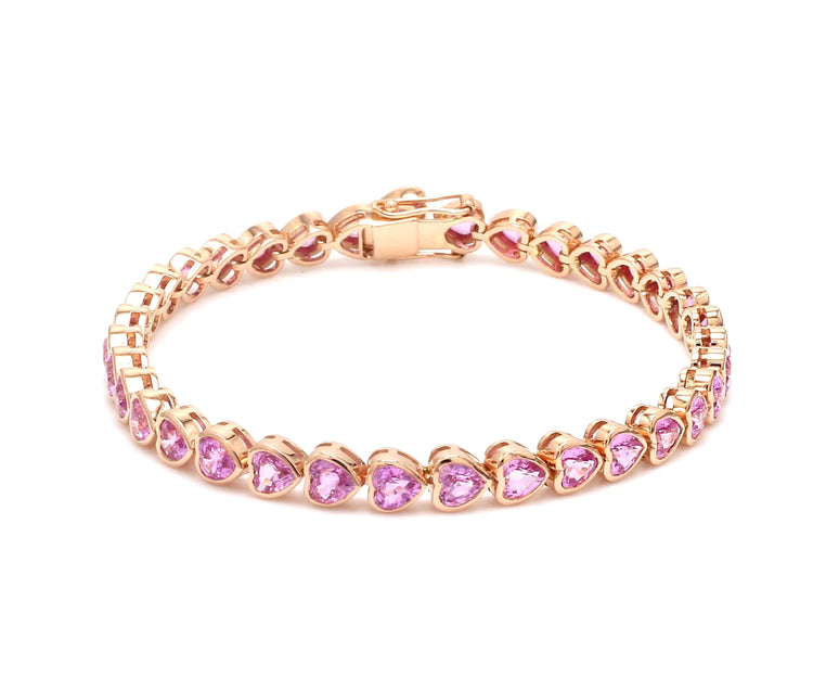 Pink Sapphire Bezel Set Heart Tennis Bracelet