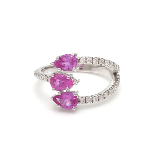 Pink Sapphire Diamond Three Pear Ring