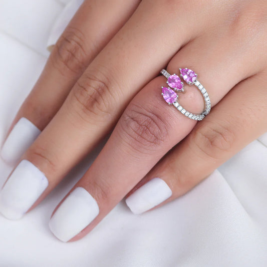 Pink Sapphire Diamond Three Pear Ring