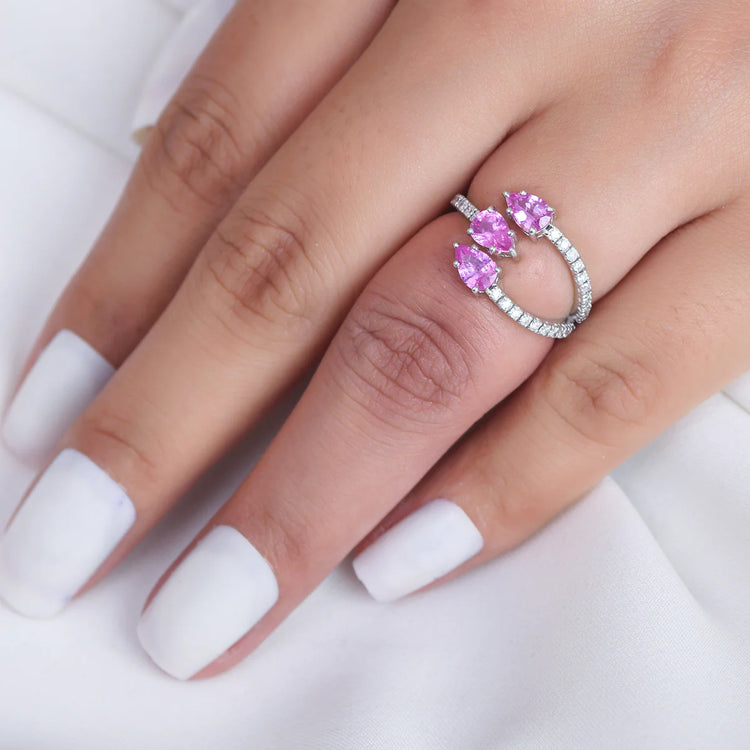 Pink Sapphire Diamond Three Pear Ring