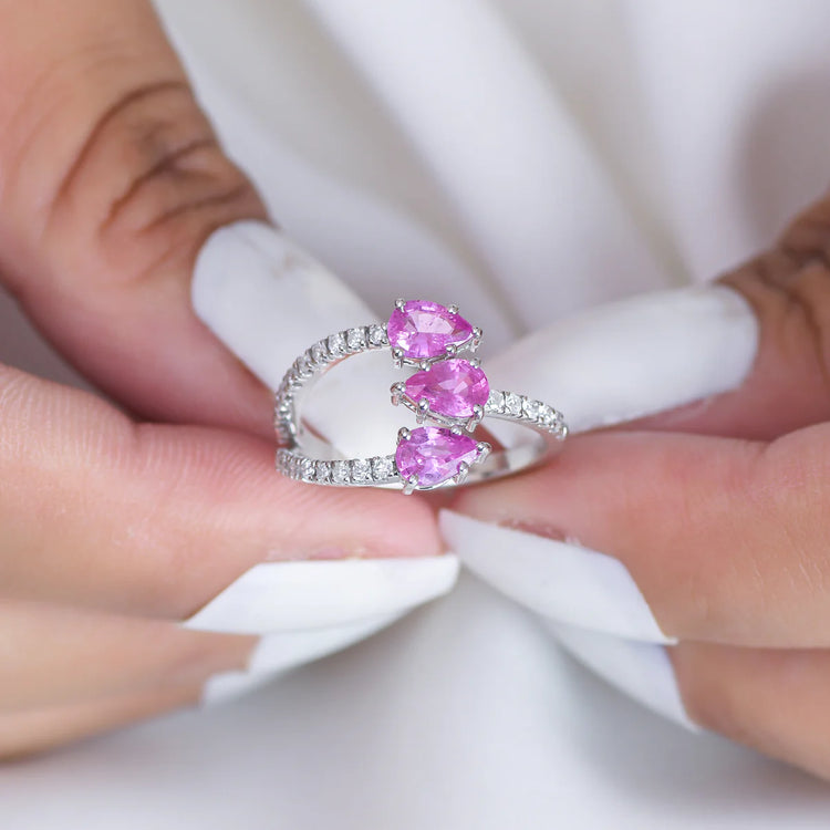 Pink Sapphire Diamond Three Pear Ring