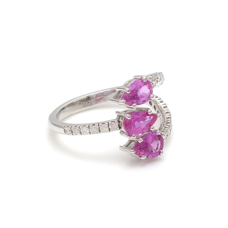 Pink Sapphire Diamond Three Pear Ring