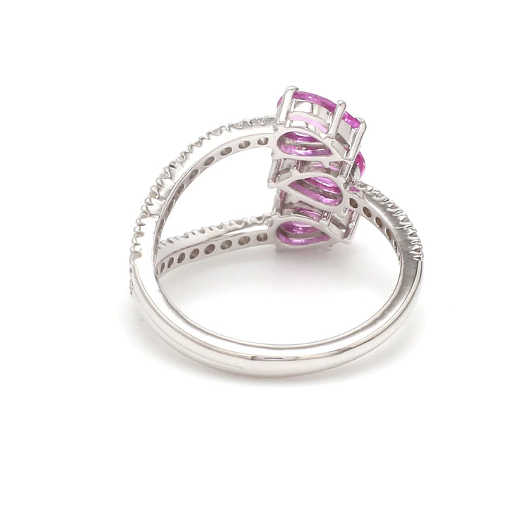 Pink Sapphire Diamond Three Pear Ring