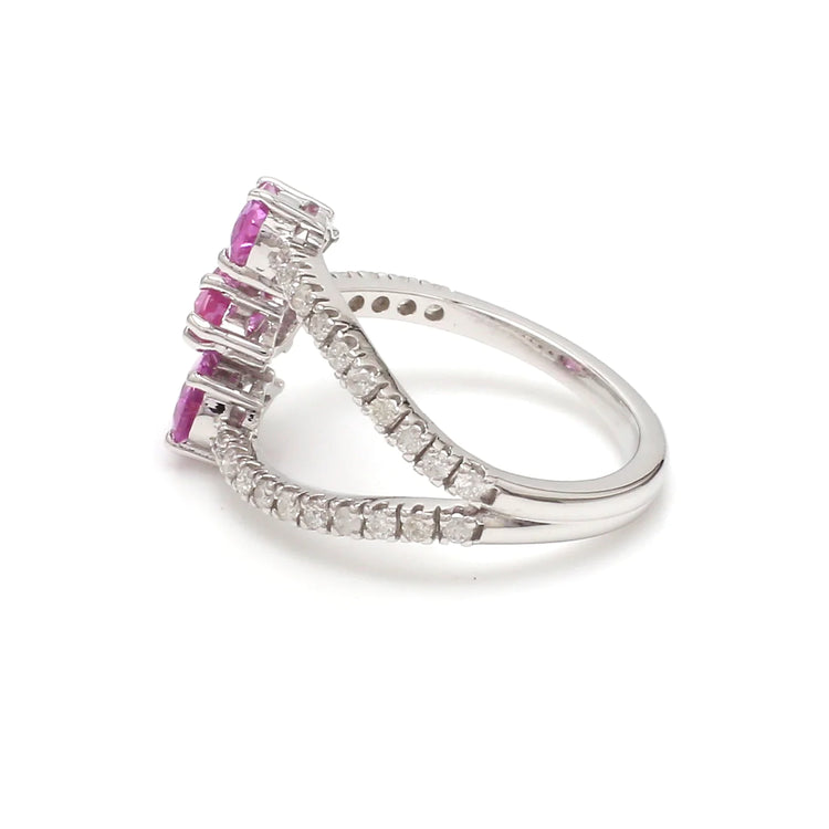 Pink Sapphire Diamond Three Pear Ring